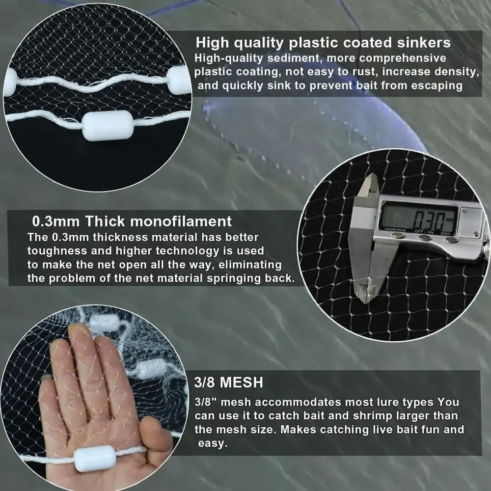 Saltwater Fishing Cast Net 5ft Mesh with Heavy Duty Gray Sinker American